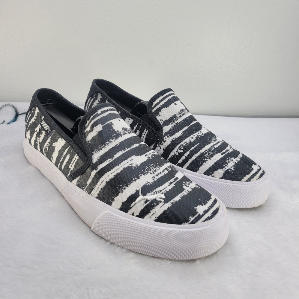Puma Bari SlipOn Cat Stripe Women Shoes BLACK/WHITE - Size 7.5
